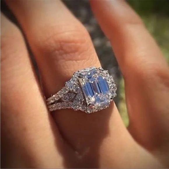 Princess Square Cubic Zirconia CZ Wedding Engagement Ring Bridal Wedding New - Picture 3 of 9